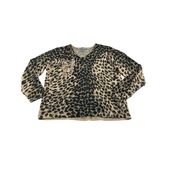 Designers Originals Leopard Print V-Neck Sweater Size 1X - Picture 1 of 6
